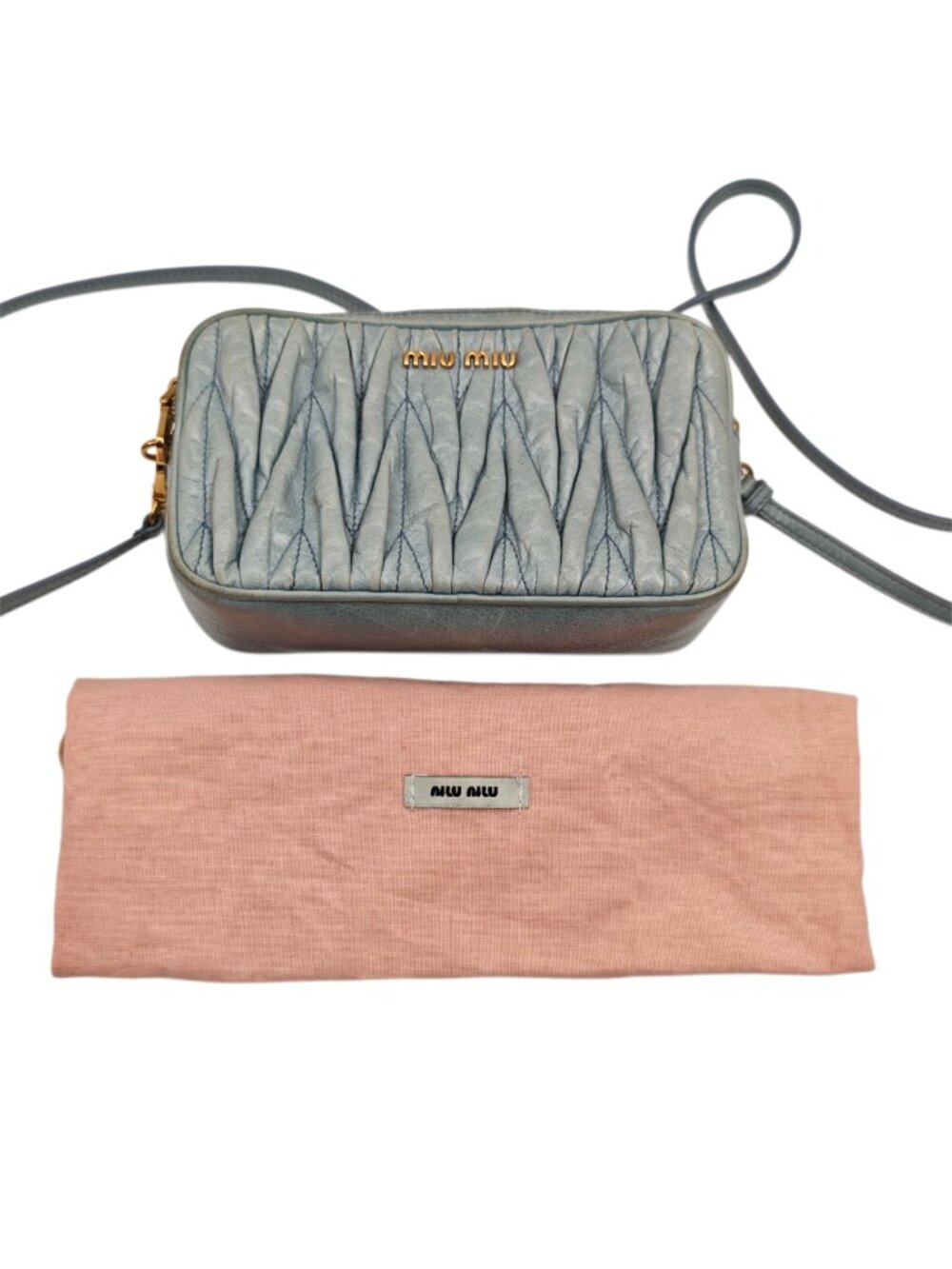 Miu Miu Blue Matelasse Leather Camera Crossbody Bag